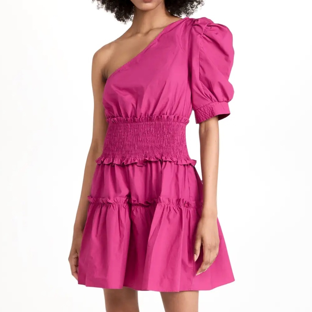 En Saison One-Shoulder Fuchsia Puff-Sleeve Prom Dress